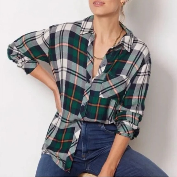 Rails Hunter Forest Plaid Shirt Long Sleeves Button Up Women Size M Navy Stone - Picture 1 of 15